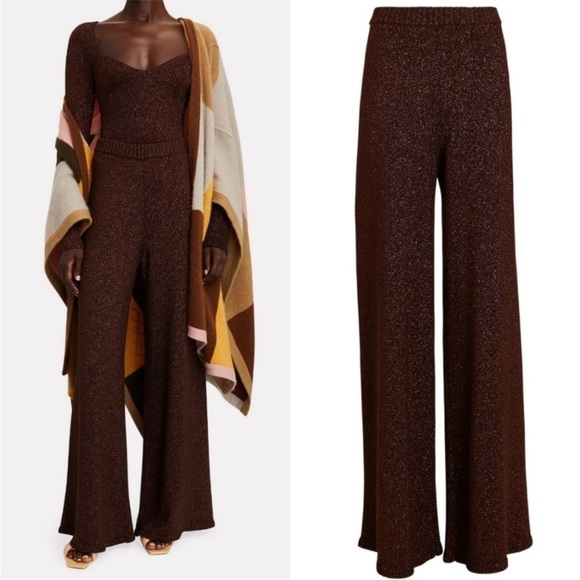 STAUD 2 Piece Set Sparkle Knit Long Sleeve Sweetheart Bustier Top & Flare Pant S - Picture 10 of 16
